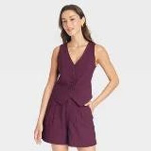 NWOT A New Day Burgundy Button Up Vest Womens Size L Sleeveless Tailored Layer